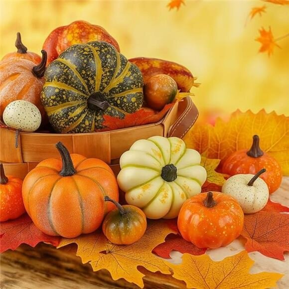 14 PCS Artificial Mixed Pumpkins for Decorating, Fake Pumpkins with 30pcs - Picture 7 of 7